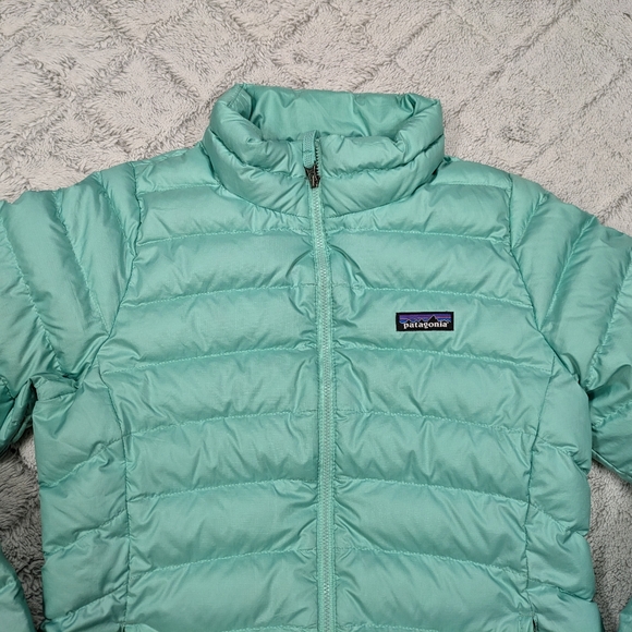 Patagonia Jacket Girls XL 14 Green Vjosa Quilted Puffer Down Sweater Full Zip  - Picture 2 of 9